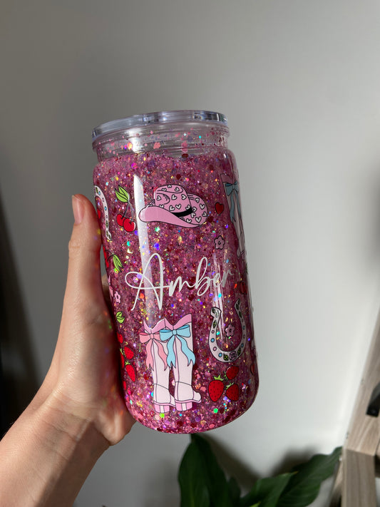 Dark Pink Glitter Tumbler