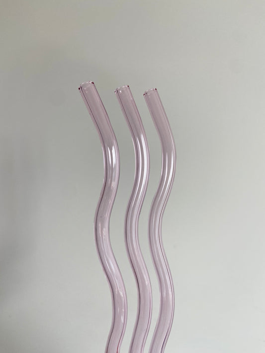 Pink Wavy Glass Straw